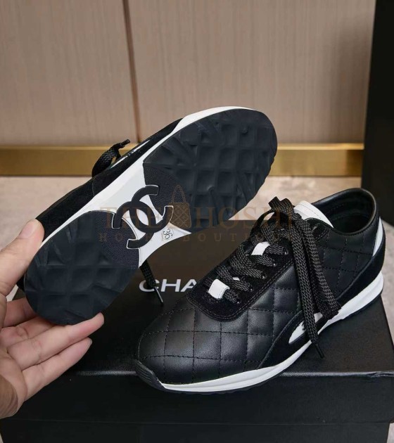 Ch**el Leather Sneakers Black Calfskin Low-Top