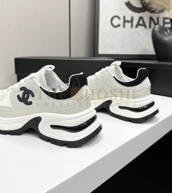 Ch**el Sneakers Mixed Calfskin & Technical Fabric Black/White Women