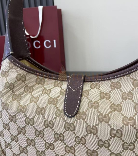 Gvc*1 Jackie Slim Famiglia Crossbody Bag GG Canvas Leather Trim Beige Brown 28×19×4.5cm Master quality