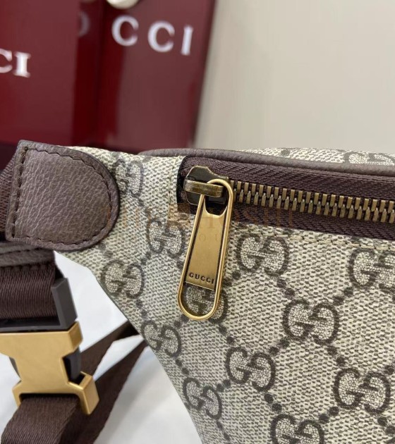 Gvc*1 Ophidia Waist Bag  GG Coated Canvas  Leather Trim Beige Brown 30×14×4.5cm Master quality