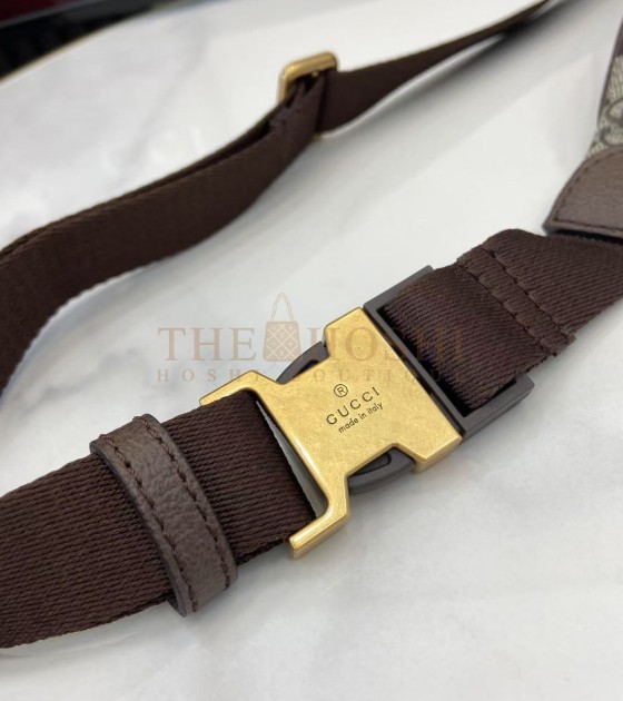 Gvc*1 Ophidia Waist Bag  GG Coated Canvas  Leather Trim Beige Brown 30×14×4.5cm Master quality