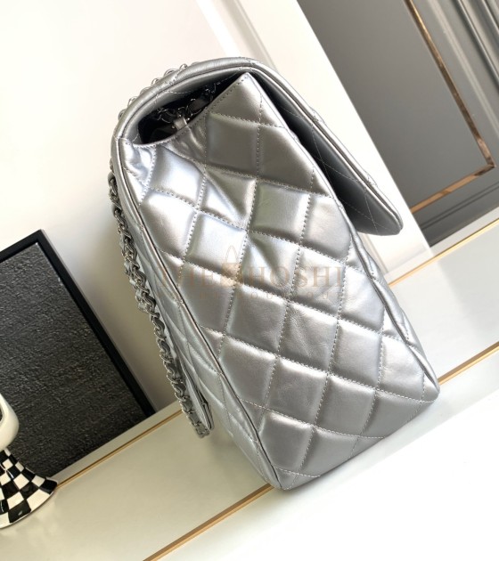 Ch**el Deauville Tote Bag Metallic Lambskin Silver Size 37×28×18cm Master Quality