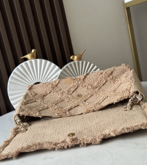 Ch**el Vintage Inspired Straw Bag Beige Linen Weave With Tassels 38×21×11cm Master Quality