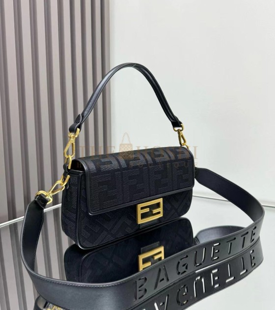 F**di Baguette Bag Canvas Leather Gold Hardware Medium Size 27*6*15CM