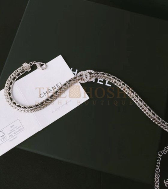 Ch**el CC Logo Pendant Necklace Black