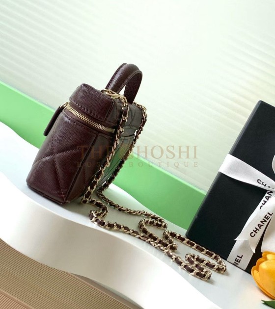Ch**el 25C Caviar Leather Vanity Case Bag with Chain 17x19.5x5cm Master Quality