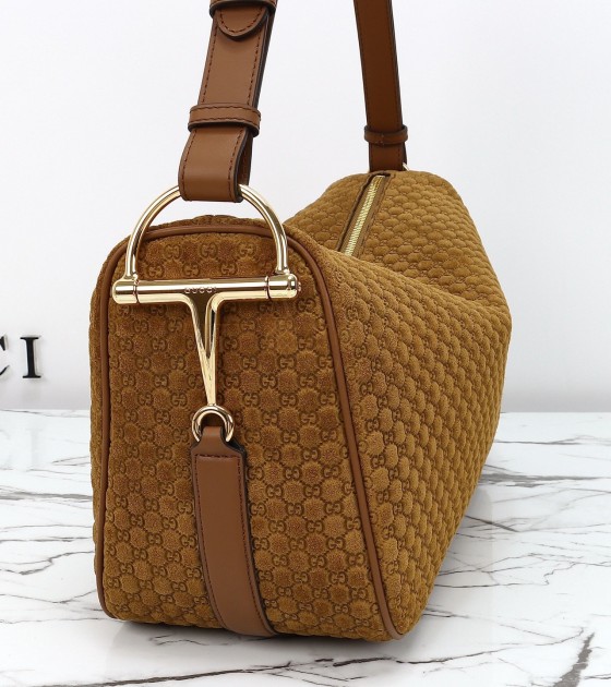 Gvc*1 Horsebit Shoulder Bag Suede Leather Brown Size  38*20*15 cm Master Quality