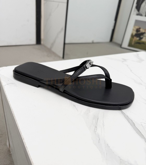 H**me5 Miss Sandals Black Box Calfskin Leather Master Quality