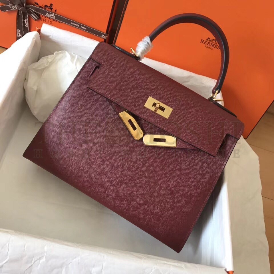 H**me5 Bordeaux Epsom Kelly 28cm Handmade Bag Master Quality