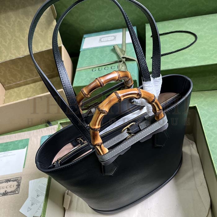 Gvc*1 Women Diana Medium Tote Bag Double G Black Leather Bamboo Handles Master Quality