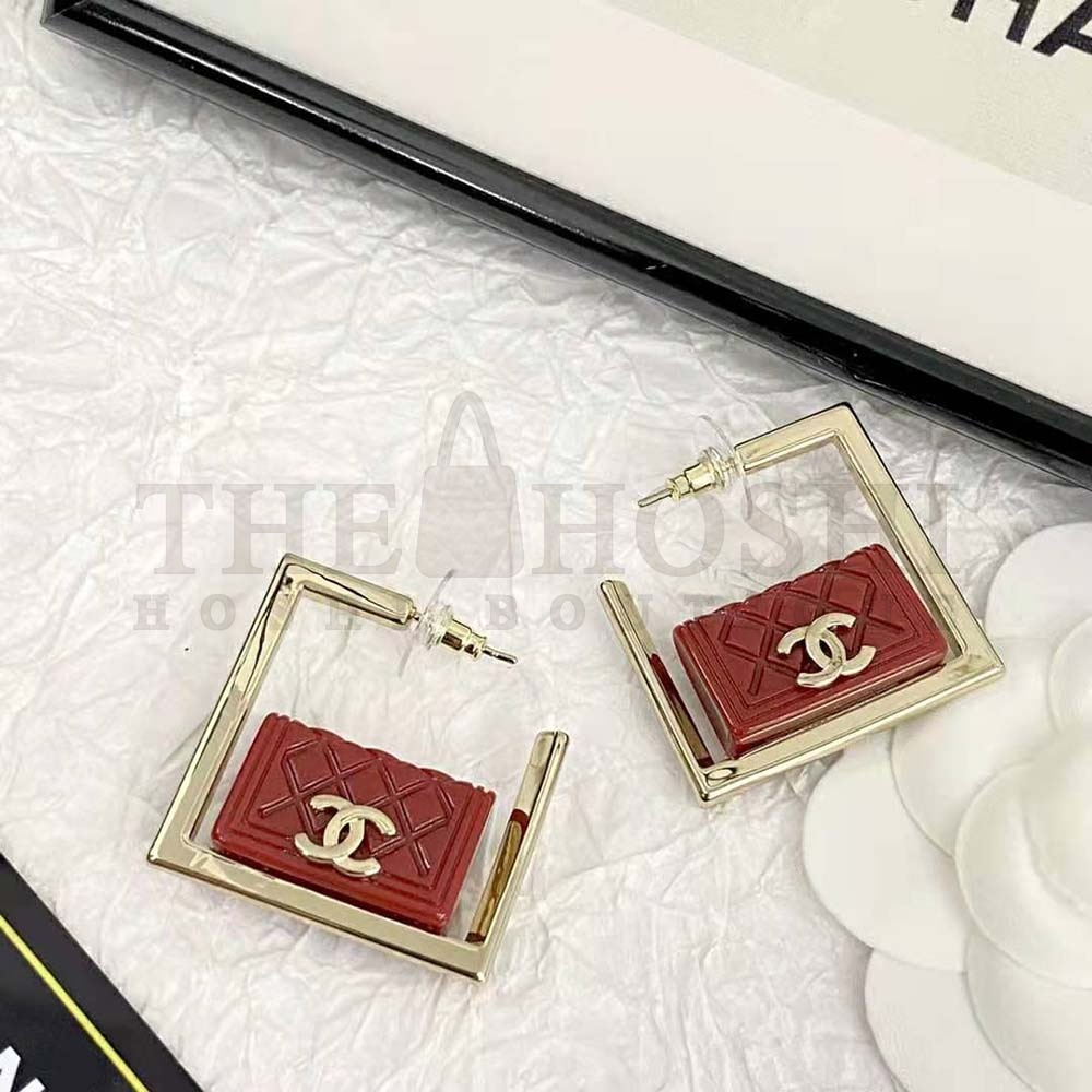 Ch**el Women Hoop Earrings in Metal and Resin-Red Master Quality