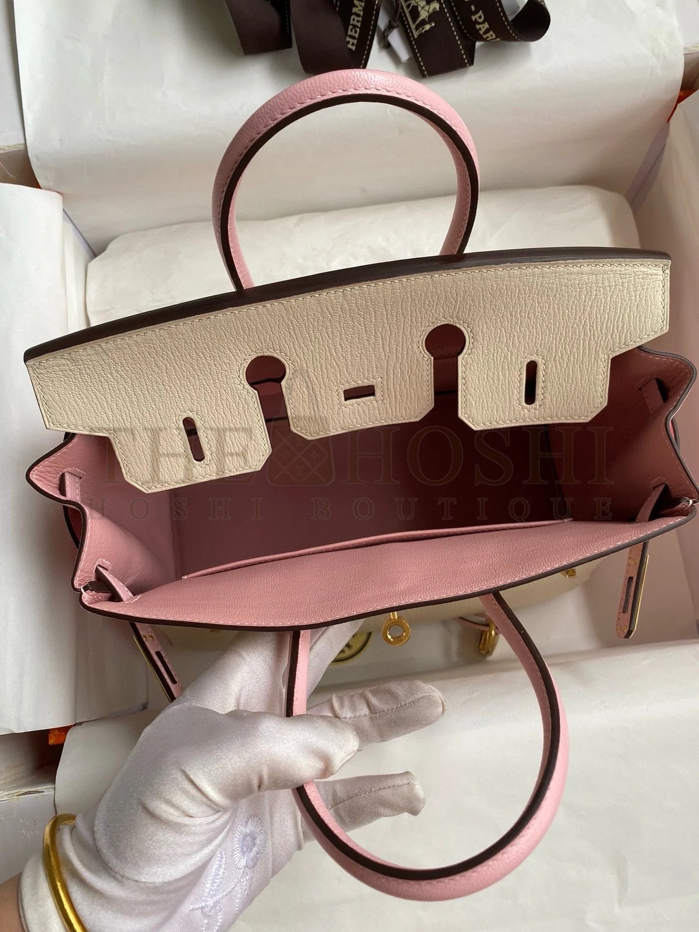 H**me5 HSS Birkin 25 Bicolor Bag in Craie and Pink Chevre Mysore Leather Master Quality