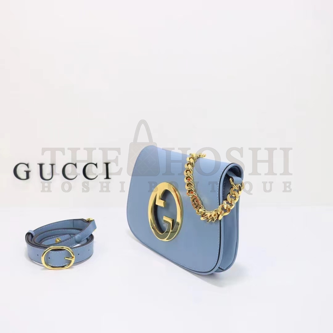 Gvc*1 Women GG Blondie Shoulder Bag Blue Leather Round Interlocking G Master Quality