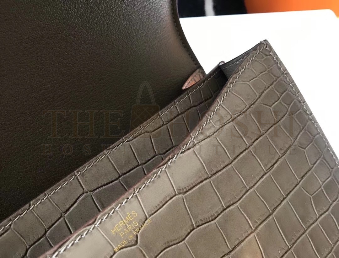 H**me5 Constance 18cm Bag In Taupe Embossed Crocodile Master Quality