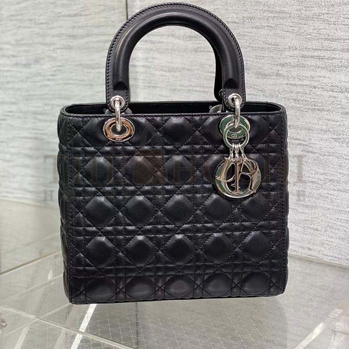 D10r Women CD Medium Lady D10r Bag Black Cannage Lambskin Silver Master Quality