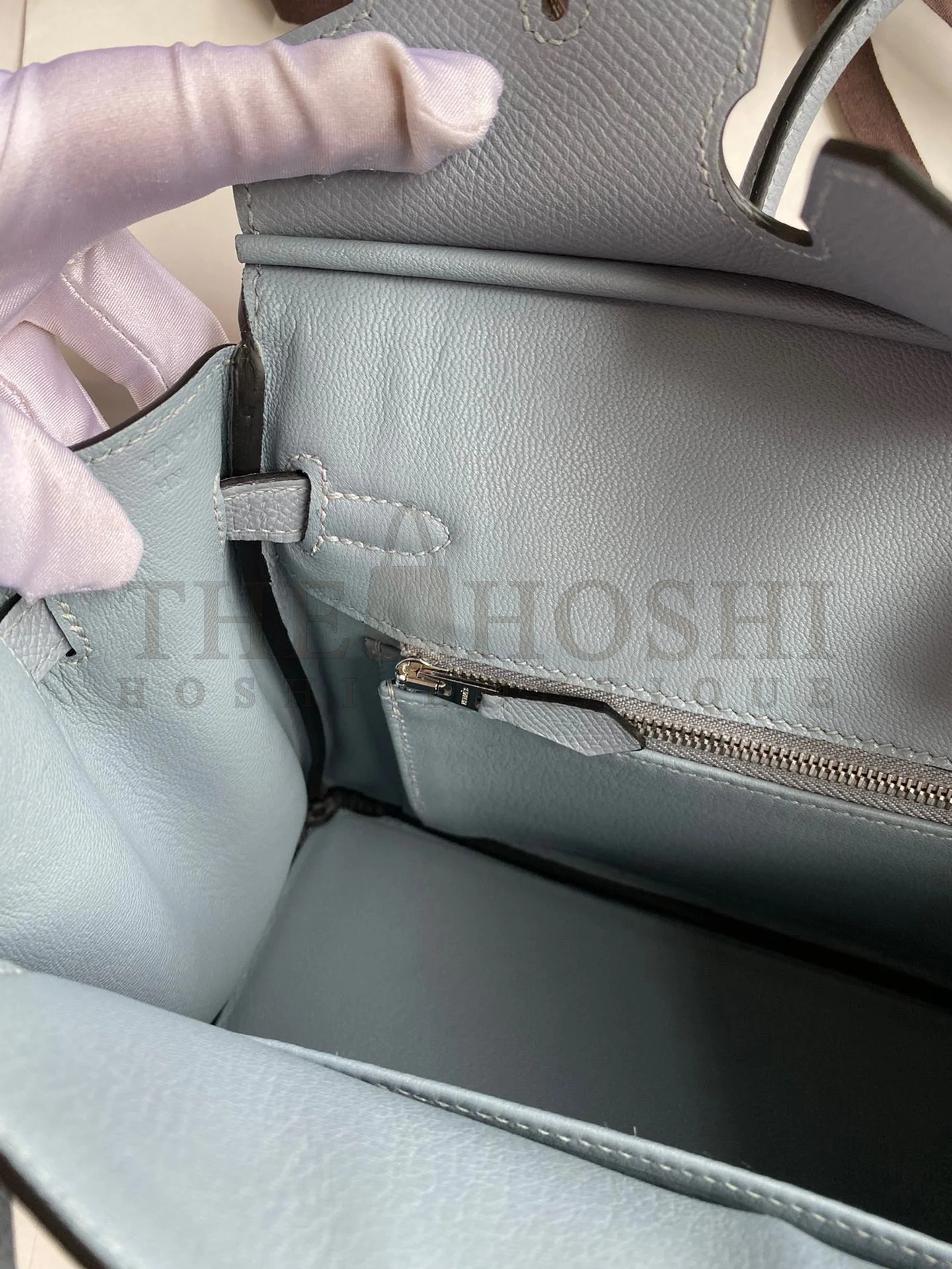 H**me5 Birkin 25 Retourne Handmade Bag In Blue Lin Epsom Calfskin Master Quality