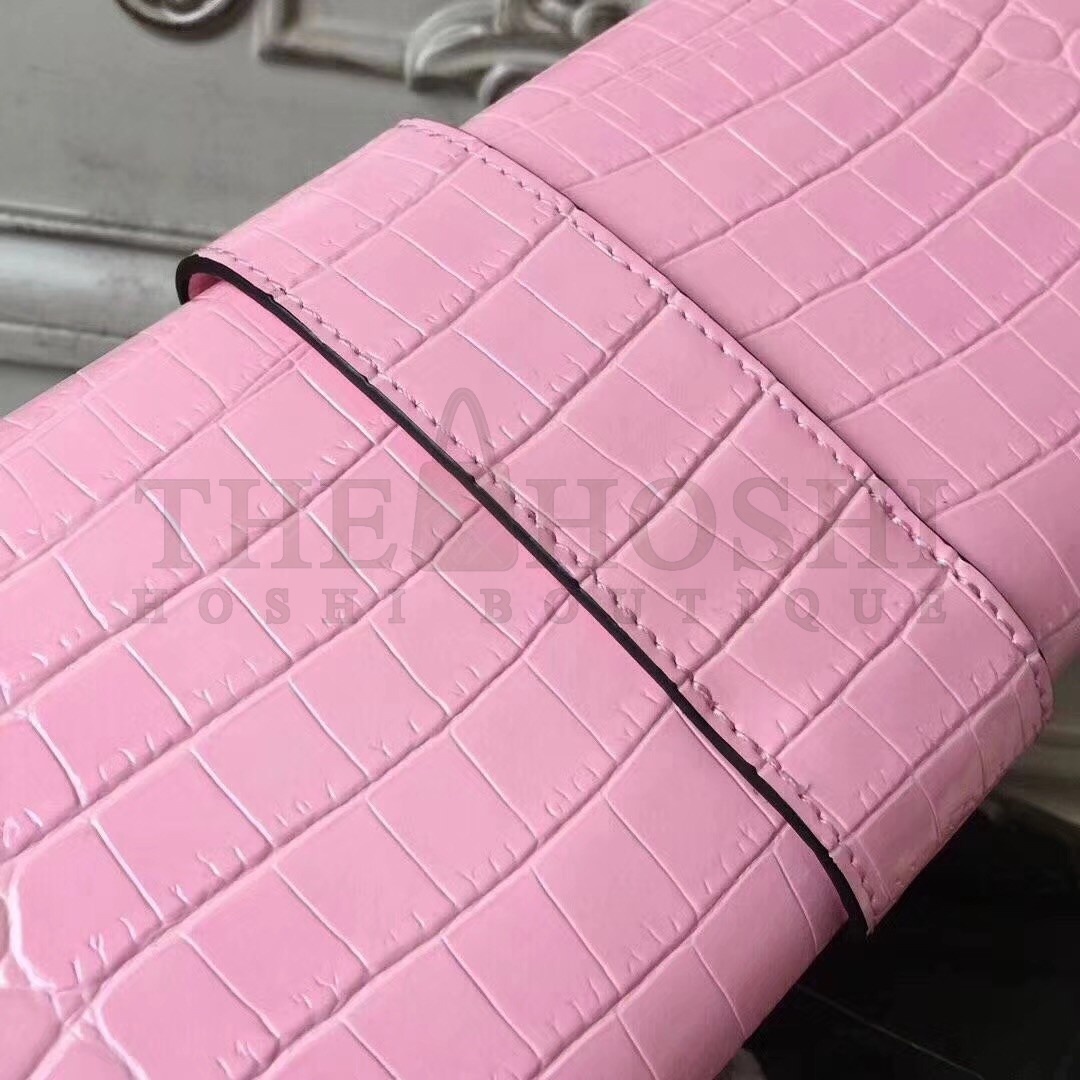 H**me5 Medor Clutch Bag In Pink Crocodile Leather Master Quality