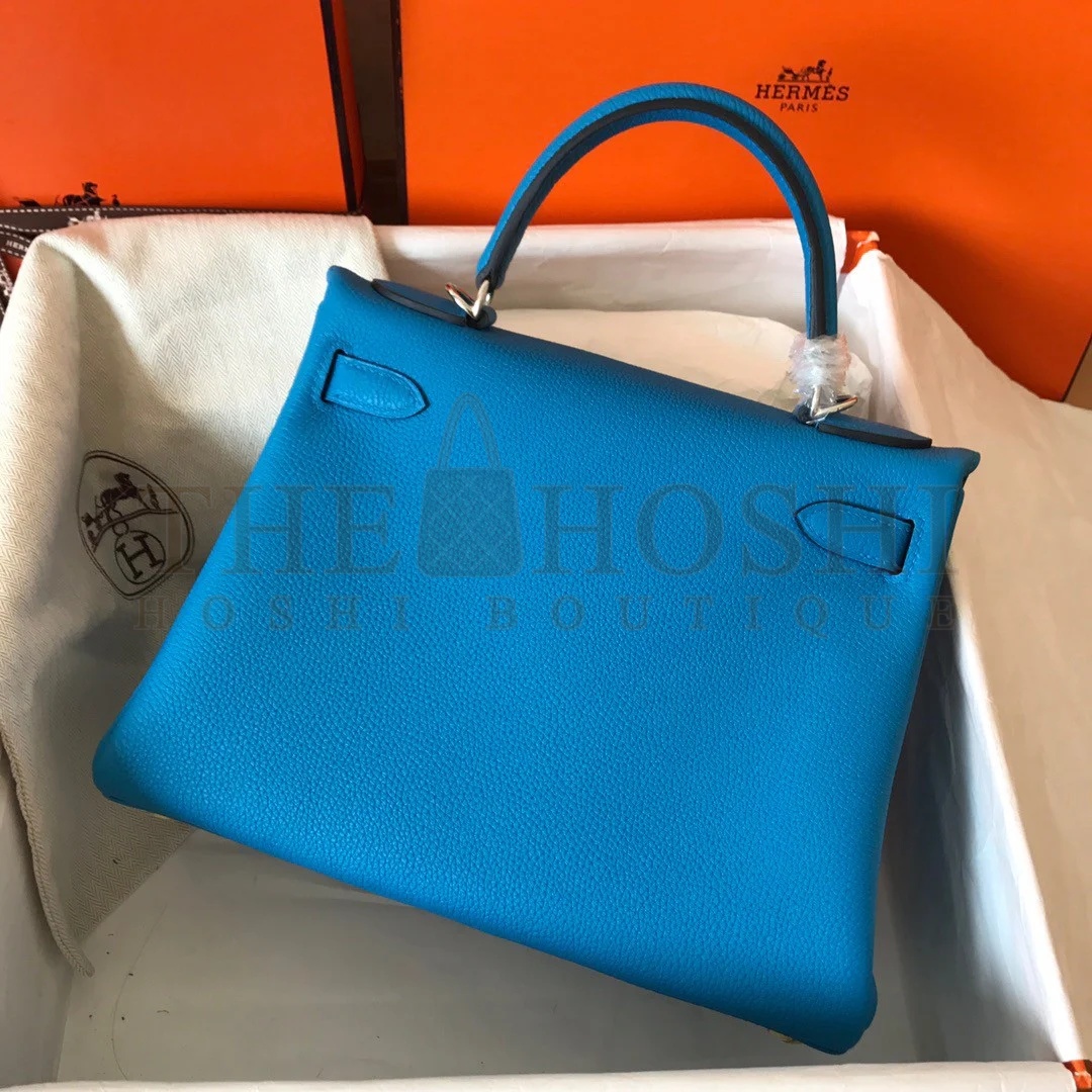 H**me5 Kelly Retourne 28 Handmade Bag In Blue Zanzibar Clemence Leather Master Quality