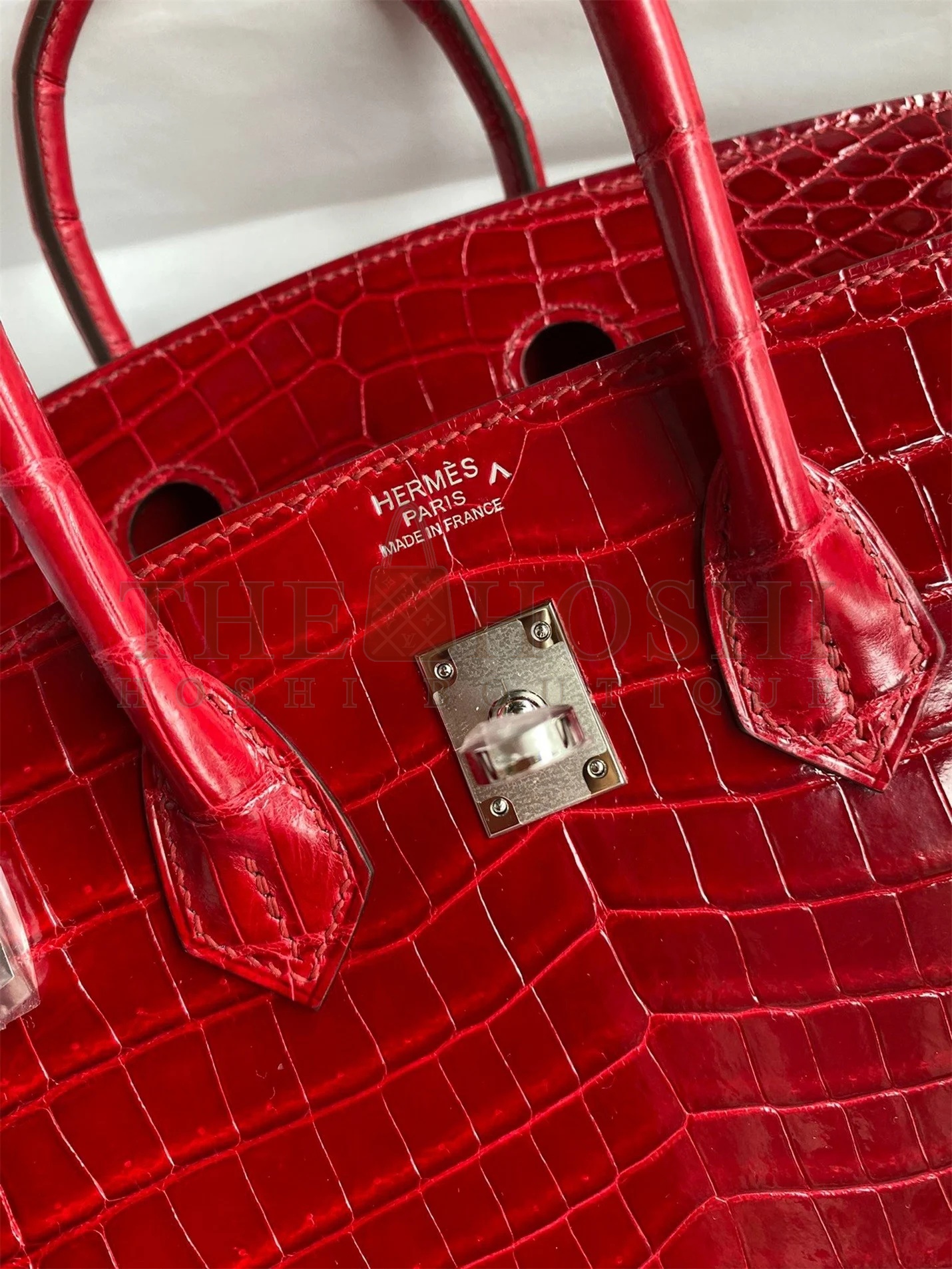 H**me5 Birkin 25 Handmade Bag In Red Crocodile Porosus Shiny Skin Master Quality