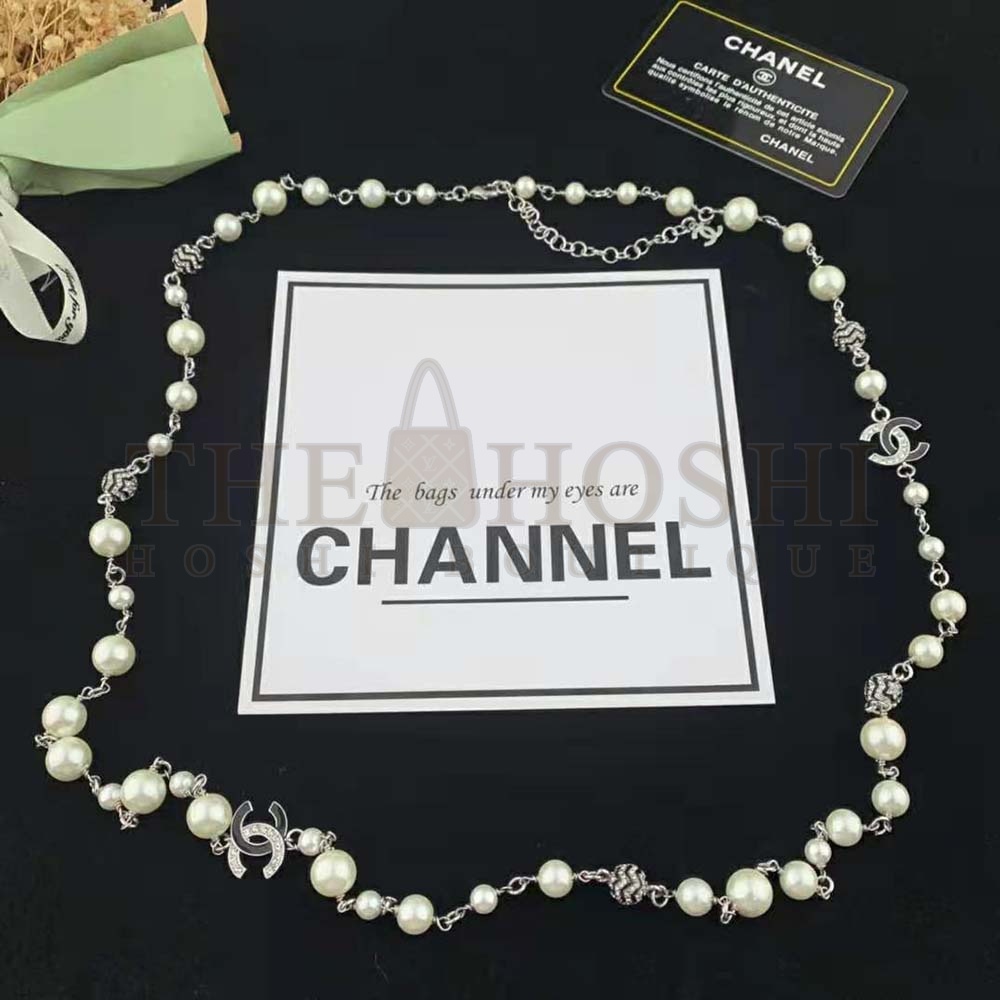 Ch**el Women Long Necklace in Metal Glass Pearls and Strass Master Quality