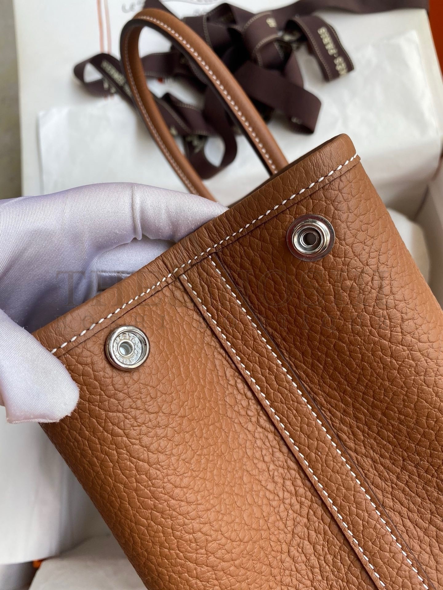 H**me5 Garden Party 30 Handmade Bag in Gold Negonda Leather Master Quality