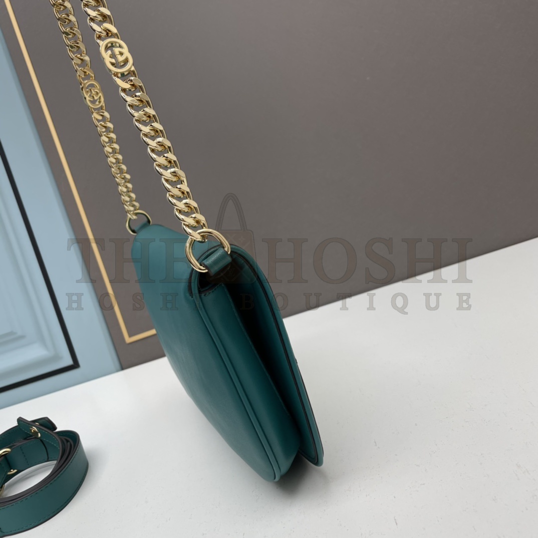 Gvc*1 Women GG Blondie Shoulder Bag Deep Blue Suede Interlocking G Master Quality