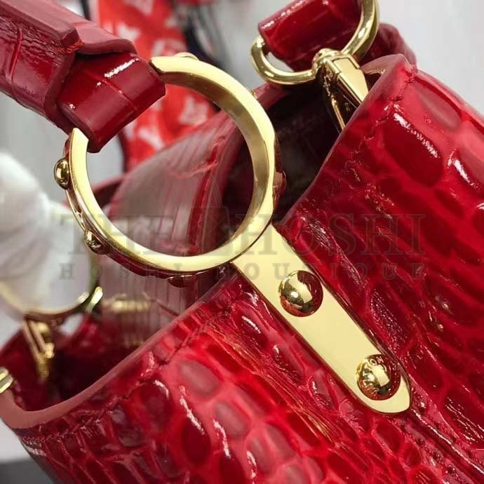 L0vis Vvtt0n LV Women Capucines BB Handbag Red Crocodilien Brillant Savoir Faire Master Quality