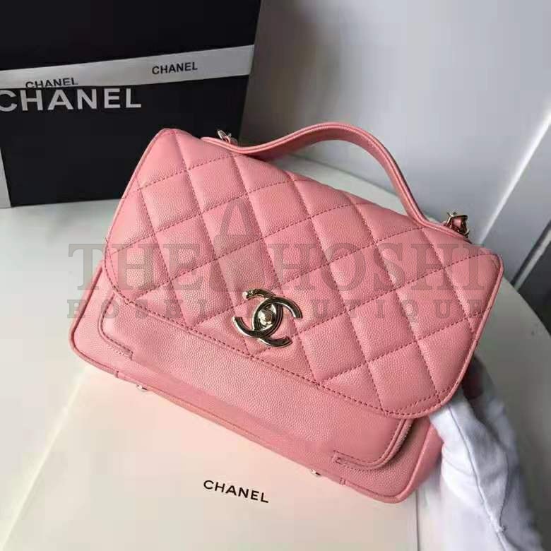 Ch**el Women Flap Bag with Top Handle in Grained Calfskin Leather-Pink Master Quality