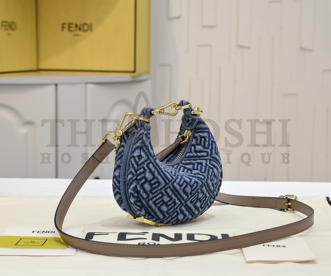 F**di FF Moon Shape Shoulder Bag Blue Denim 16.5x14x5cm Master Quality