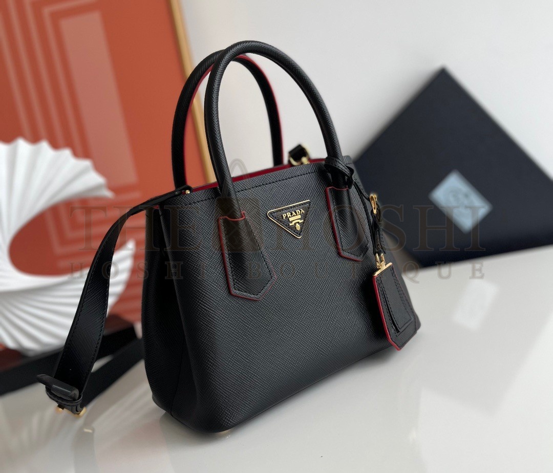 Pra*a Double Mini Bag In Black Saffiano Leather Master Quality