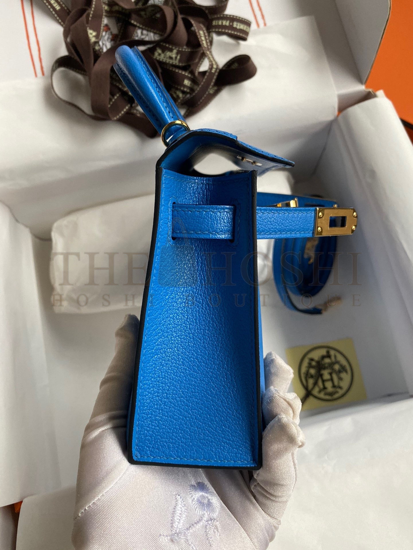 H**me5 Kelly Mini II Sellier Handmade Bag In Blue Hydra Chevre Mysore Leather Master Quality