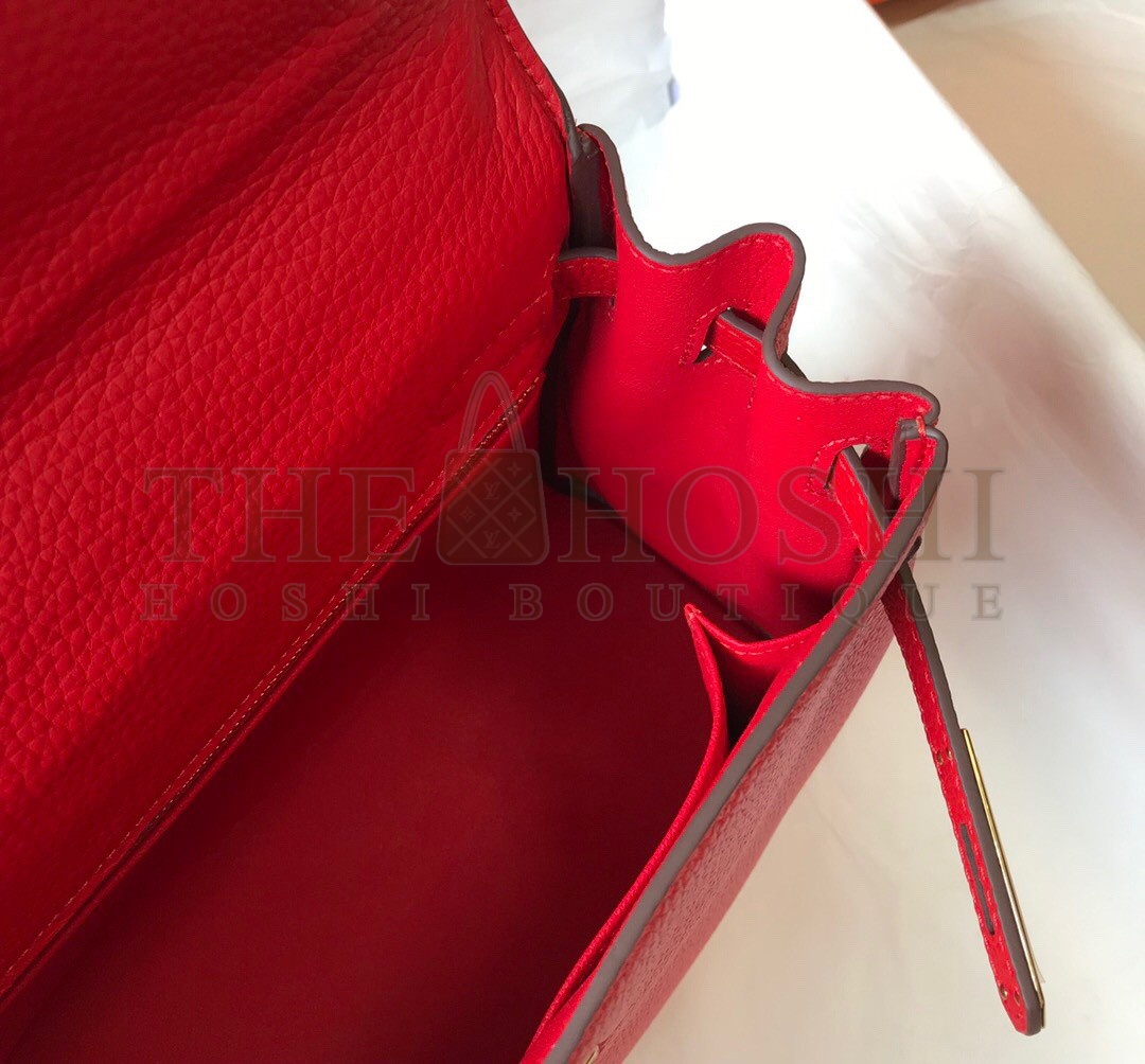 H**me5 Kelly 25cm Retourne Bag in Red Clemence Leather GHW Master Quality