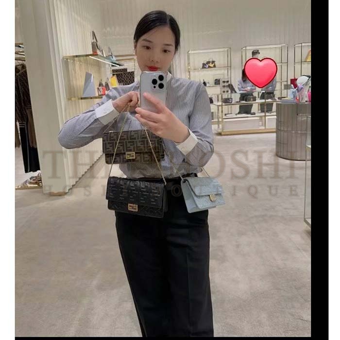 F**di Women FF Wallet On Chain Baguette Black Nappa Leather Wallet Master Quality