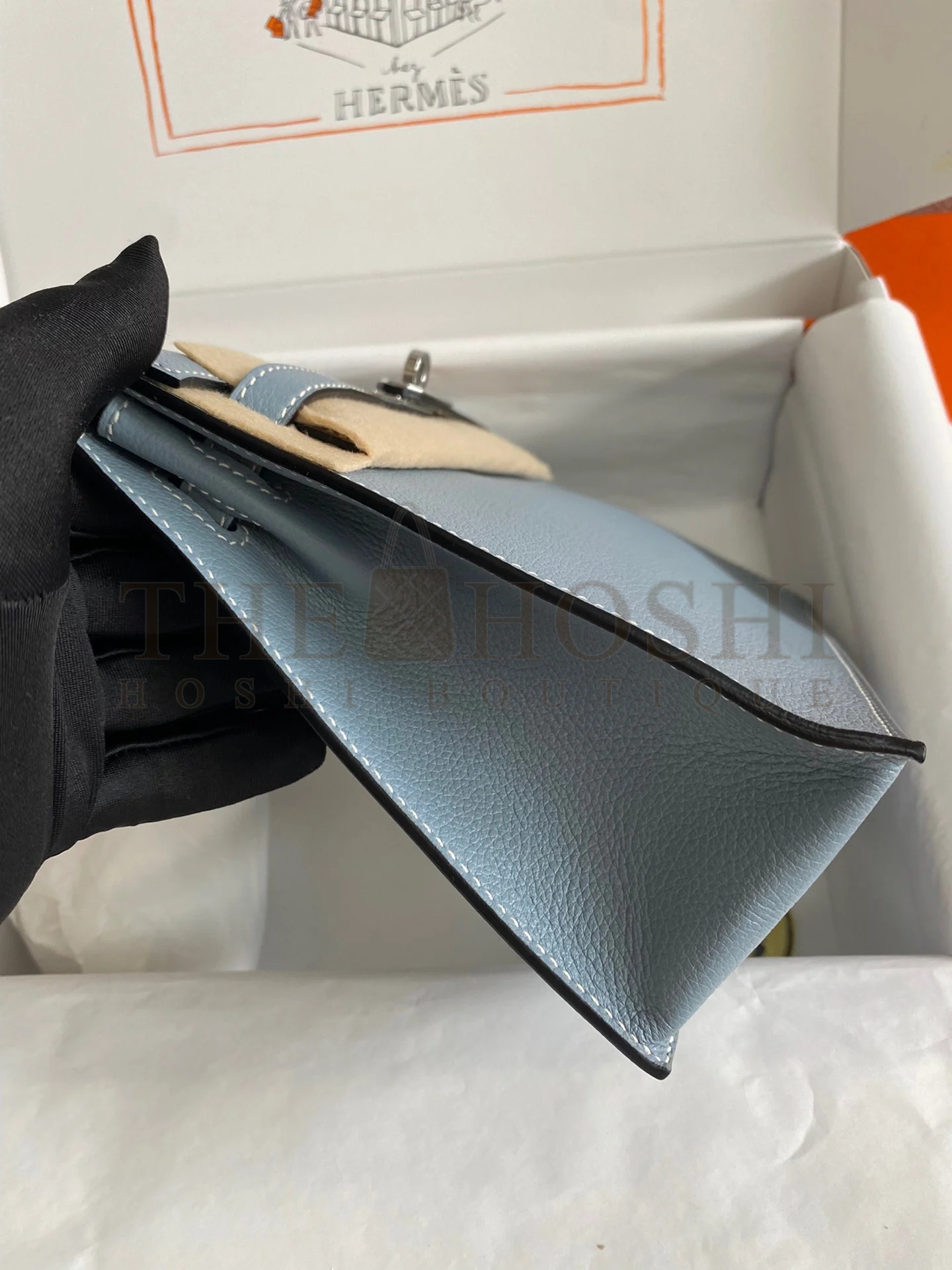 H**me5 Kelly Danse II Handmade Bag In Blue Lin Evercolor Calfskin Master Quality