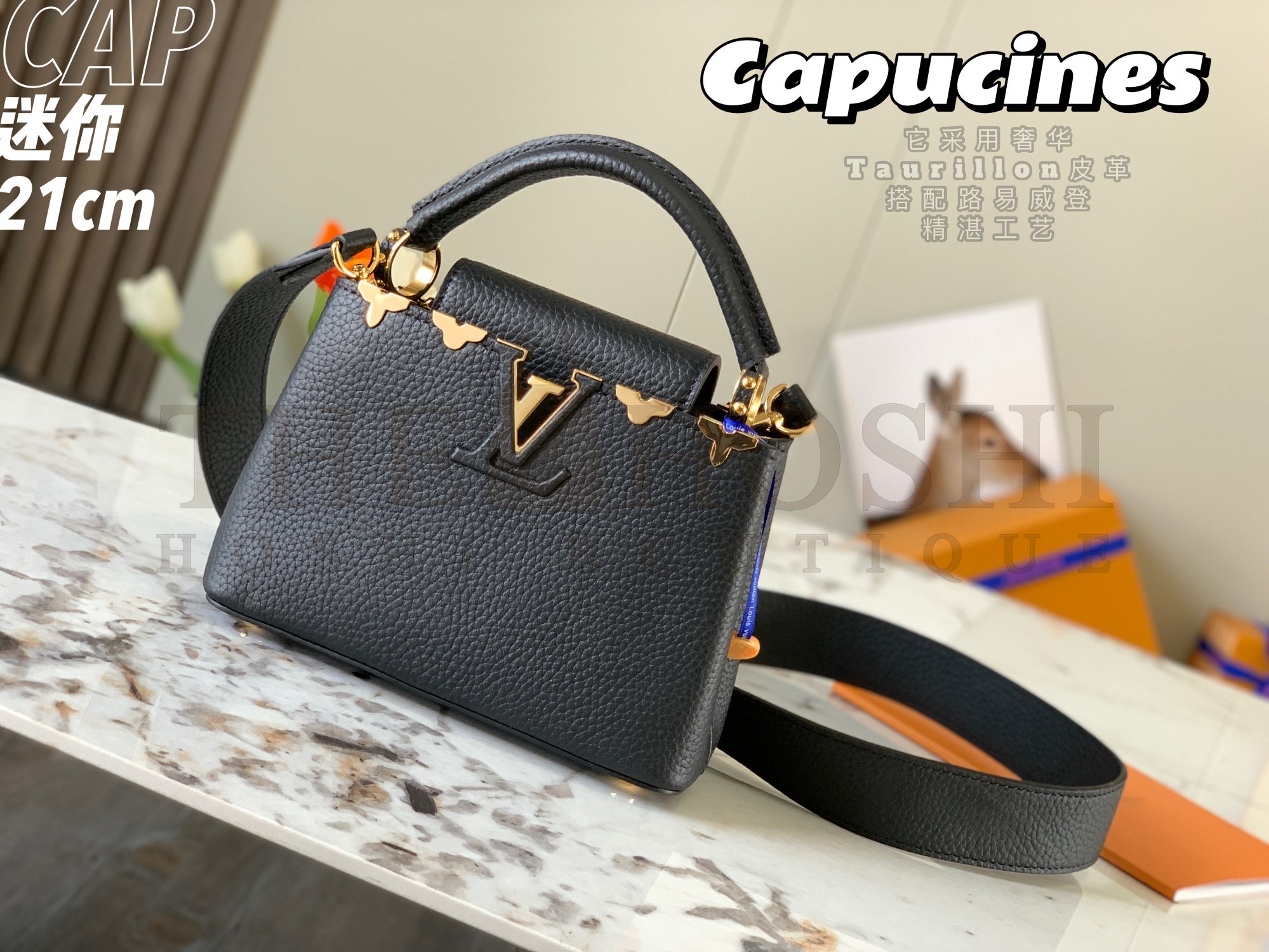 L0vis Vvtt0n LV Women Capucines Mini Handbag Black Taurillon Leather M56669 Master Quality