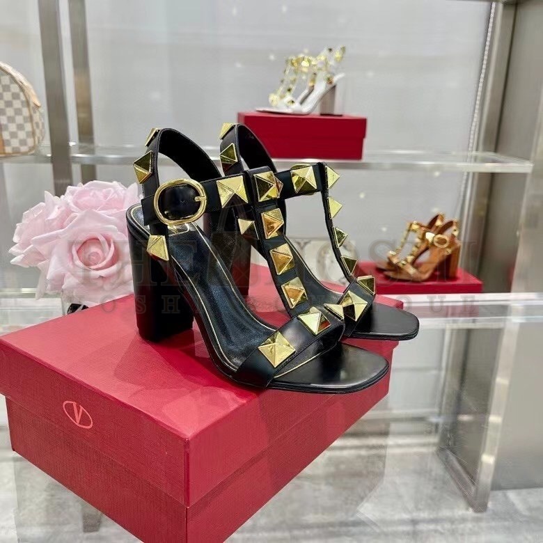 Va1e*ntin0 Roman Stud Sandals 90mm In Black Calfskin Master Quality