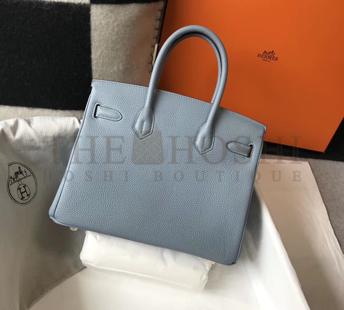 H**me5 Birkin 30 Bag in Blue Lin Clemence Leather with GHW Master Quality