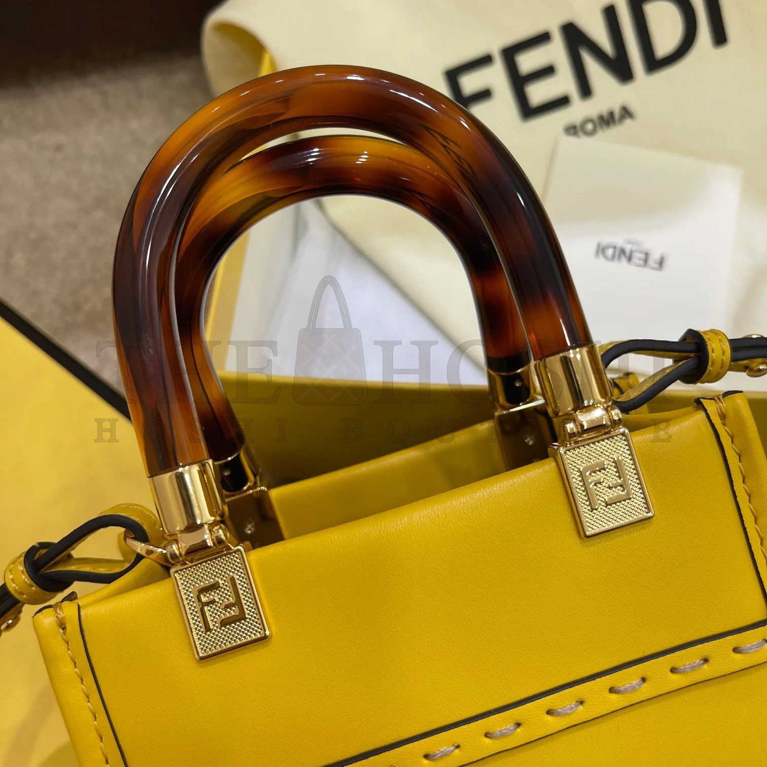 F**di Mini Sunshine Shopper Bag In Yellow Leather Master Quality