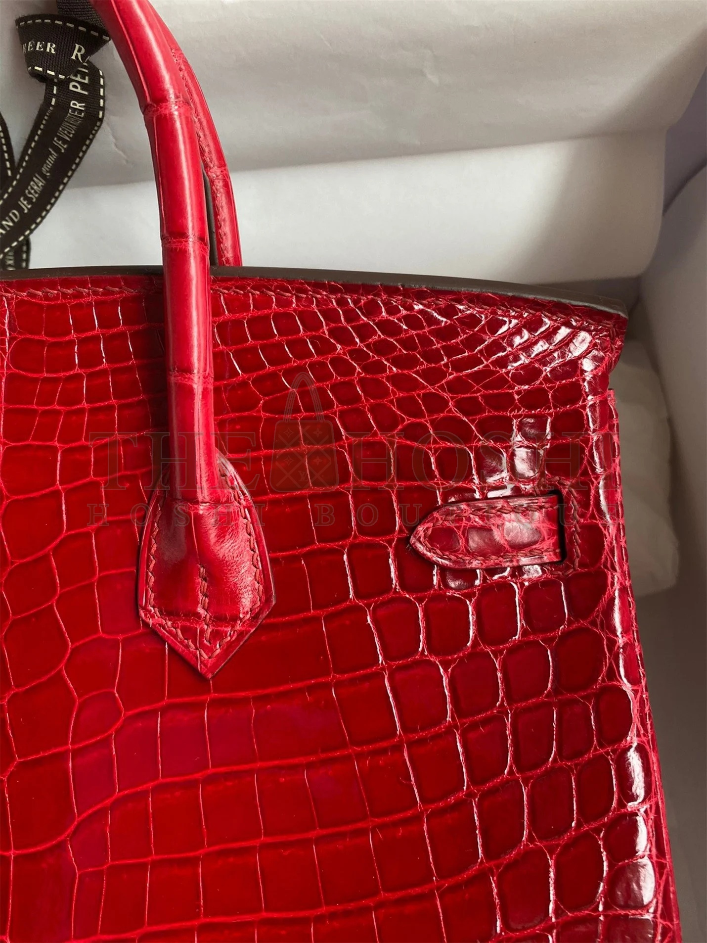 H**me5 Birkin 25 Handmade Bag In Red Crocodile Porosus Shiny Skin Master Quality