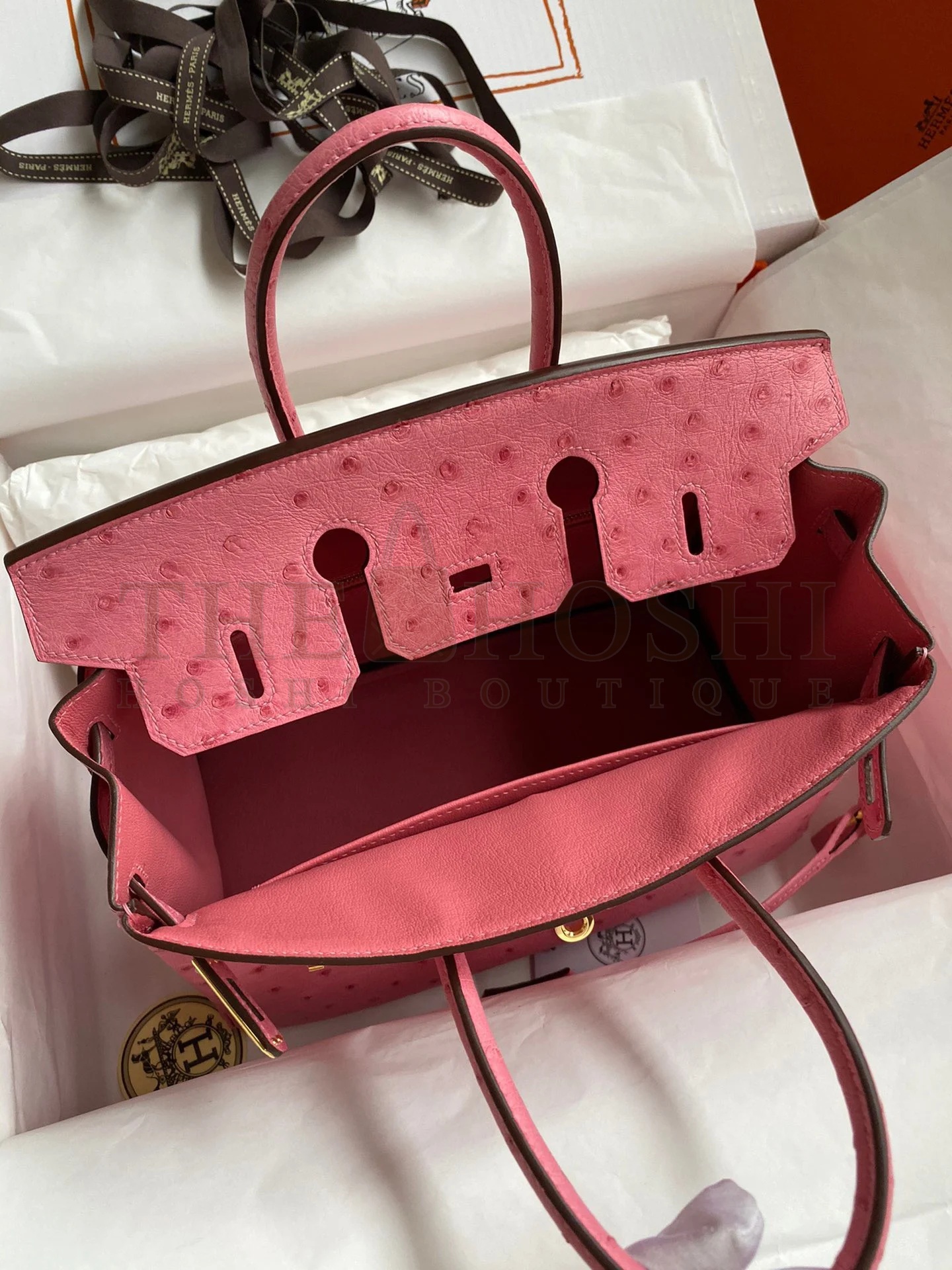 H**me5 Birkin 25 Retourne Handmade Bag In Pink Ostrich Leather Master Quality
