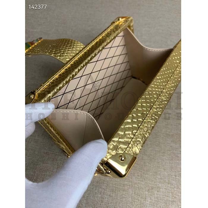 L0vis Vvtt0n LV Women Petite Malle Handbag Metallise Golden Hour Brilliant Alligator Leather Master Quality