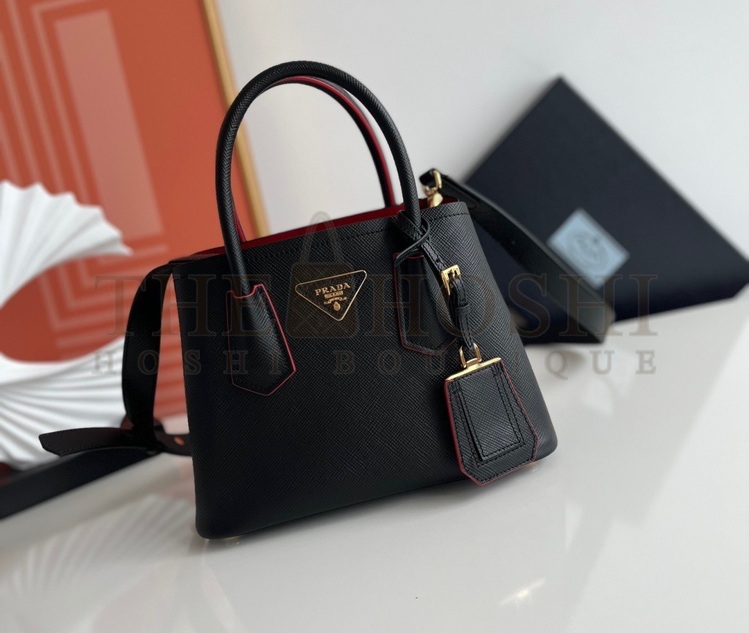 Pra*a Double Mini Bag In Black Saffiano Leather Master Quality