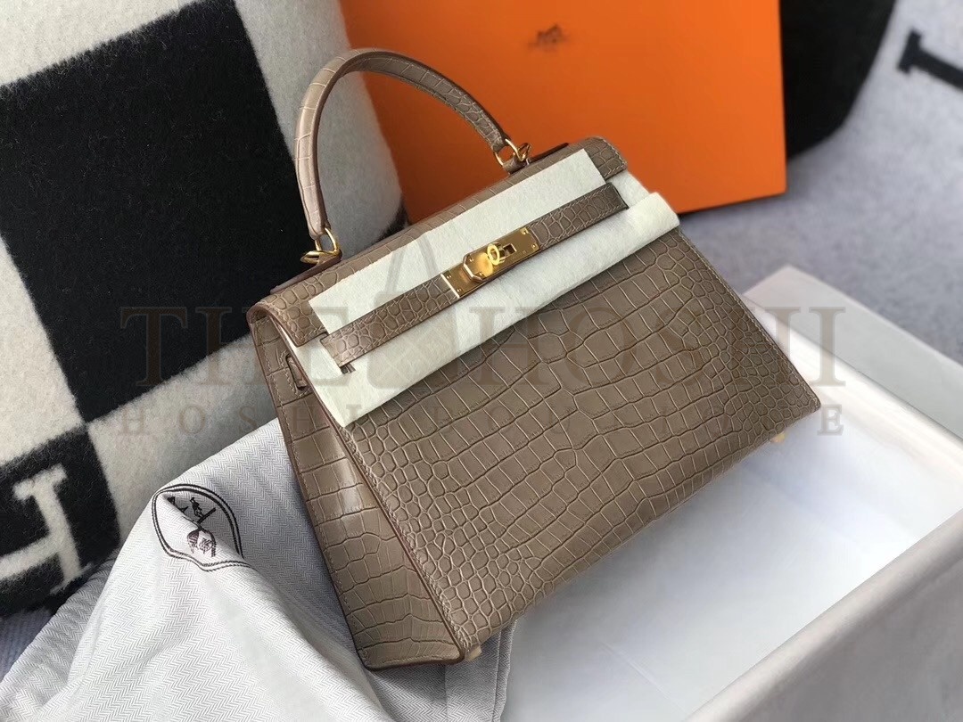 H**me5 Kelly 25cm Bag In Taupe Embossed Crocodile Master Quality
