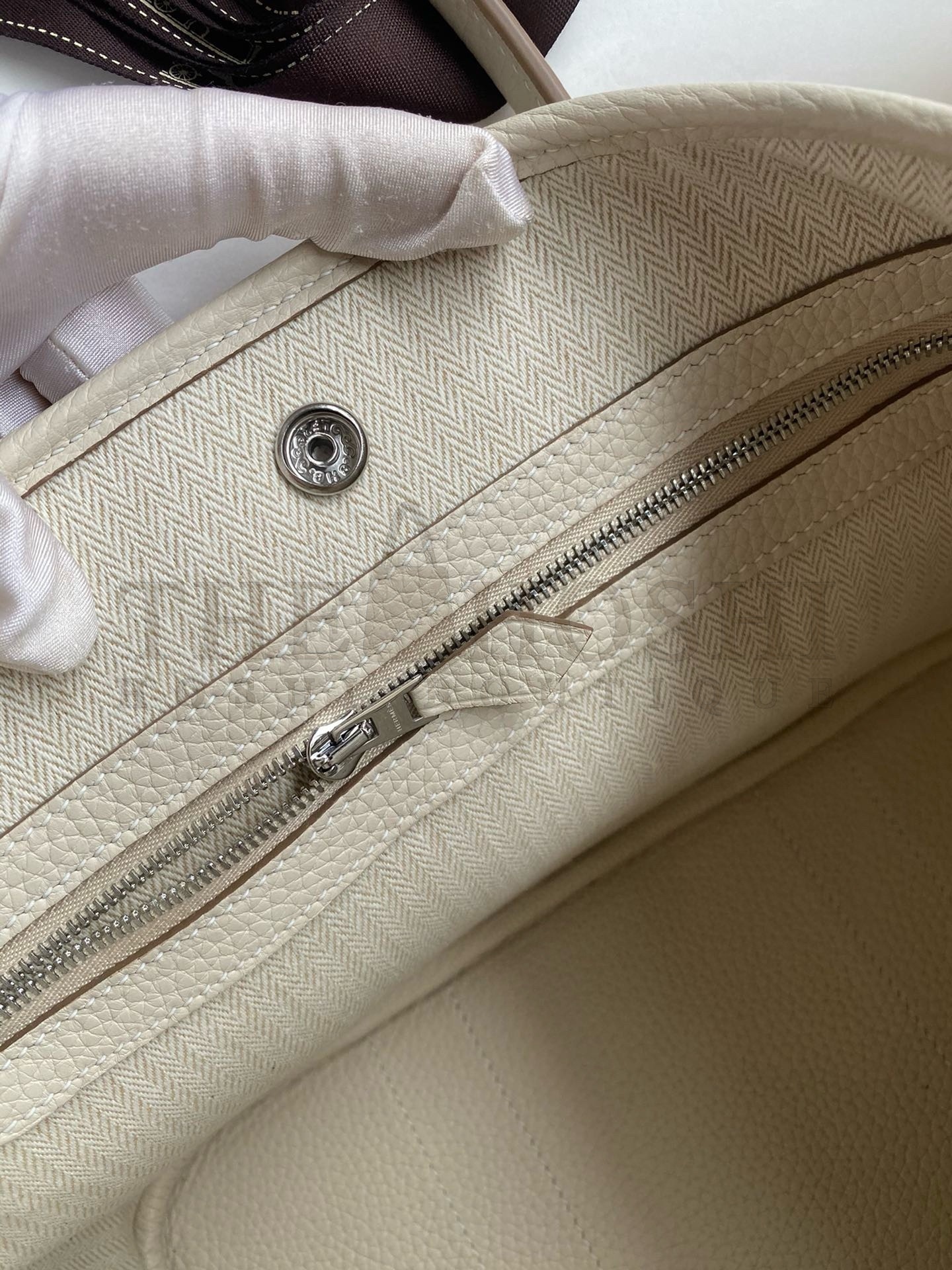 H**me5 Garden Party 30 Handmade Bag in Craie Clemence Leather Master Quality