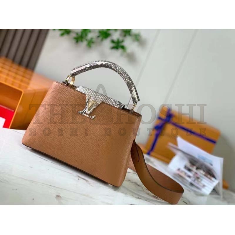 L0vis Vvtt0n LV Women Capucines Mini Handbag Brown Taurillon Python Leather Master Quality