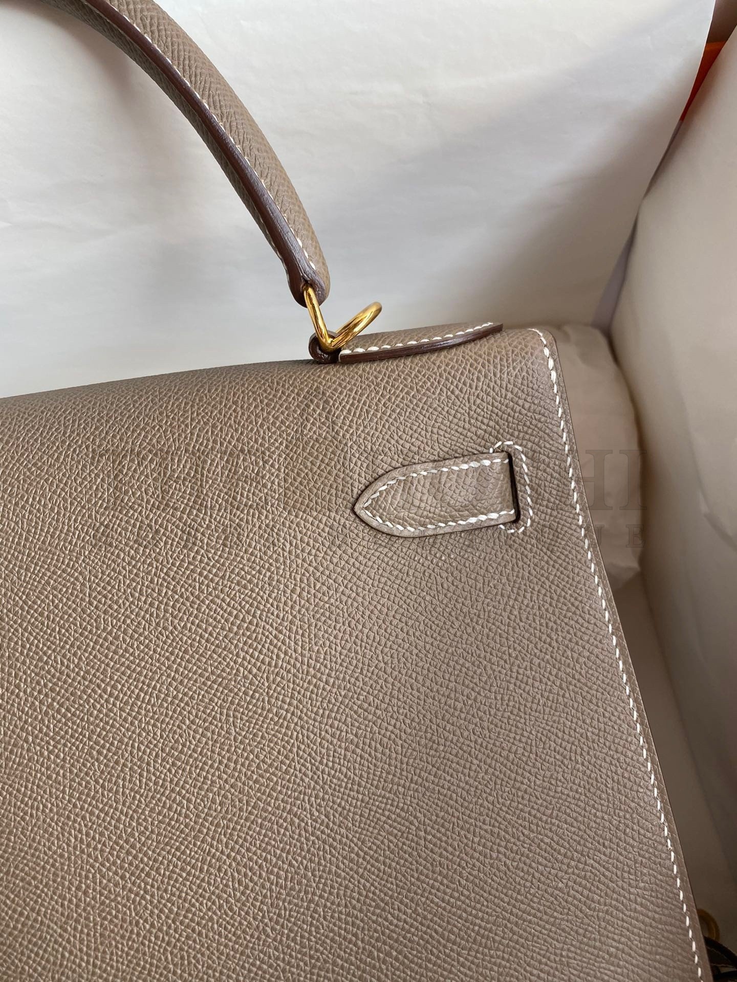 H**me5 Kelly Sellier 28 Handmade Bag In Taupe Epsom Calfskin Master Quality