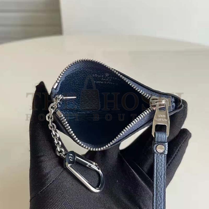 L0vis Vvtt0n LV Women Key Pouch Navy Nacre Embossed Grained Cowhide Leather Master Quality