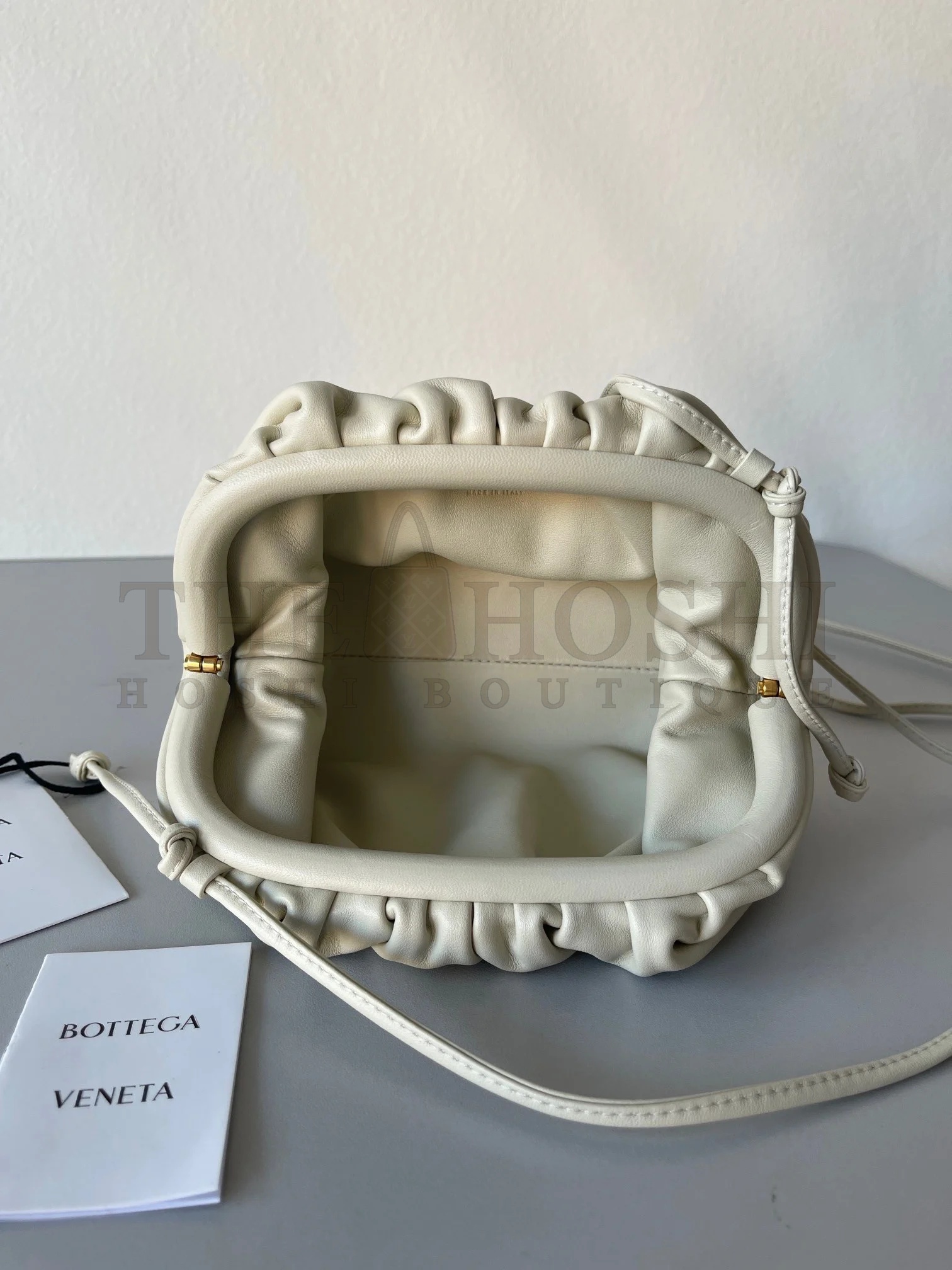 B0tt*ga Ven*ta Mini Pouch with Strap in Ivory Calfskin Master Quality