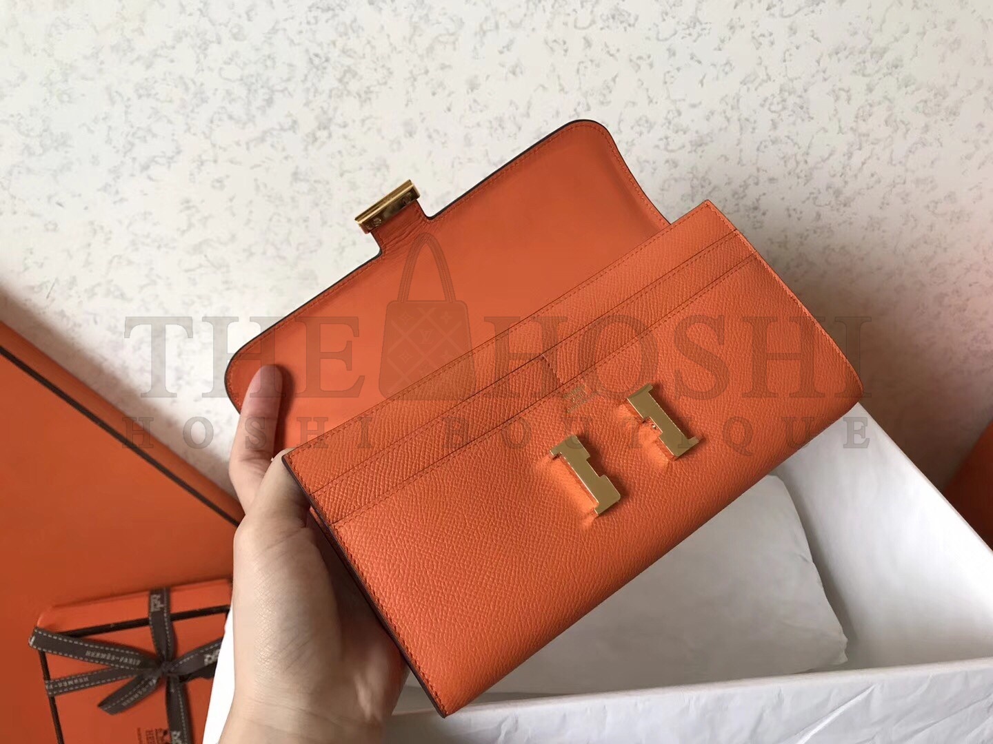 H**me5 Orange Epsom Constance Long Wallet Master Quality