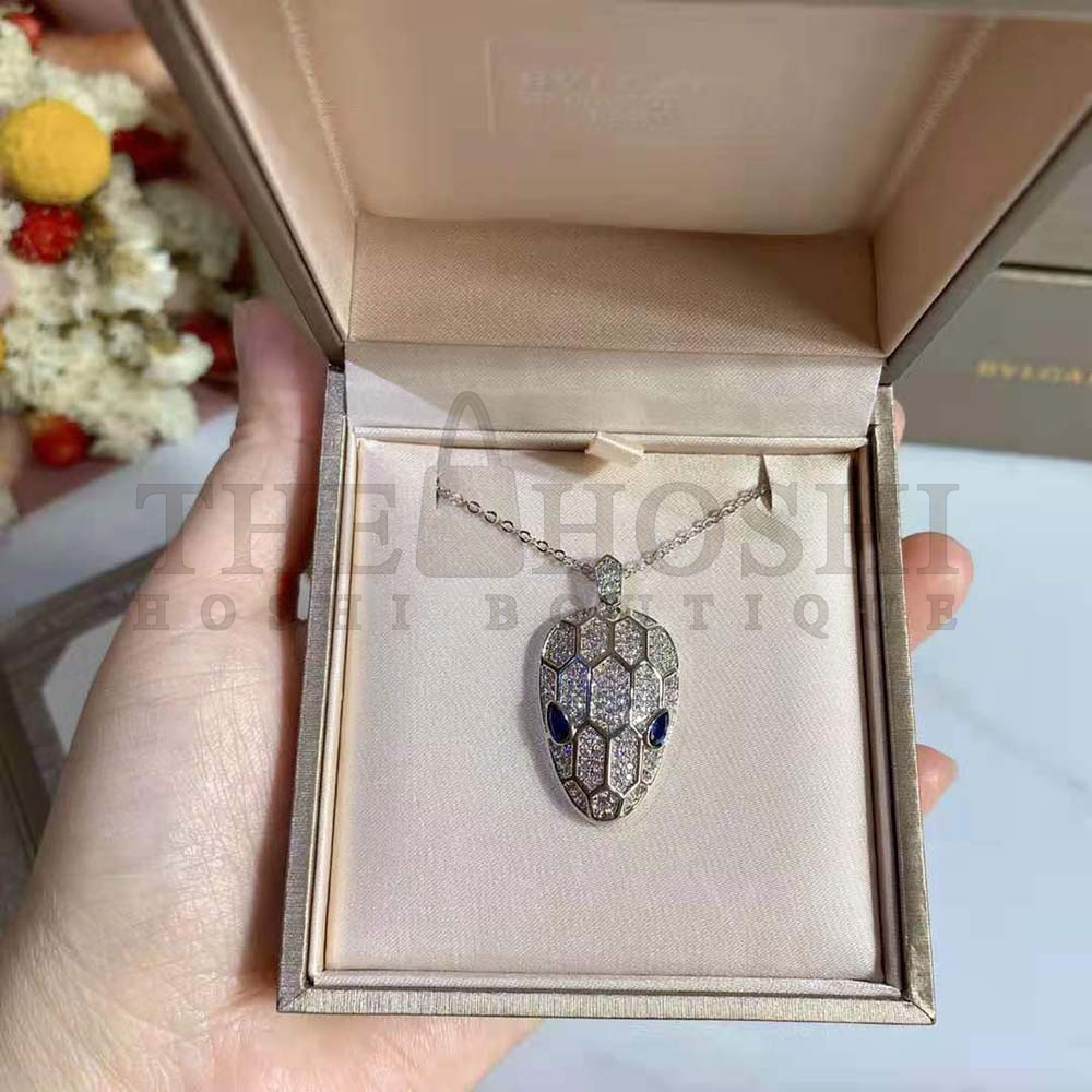 Bv1g*ai Women Serpenti Necklace in 18 KT White Gold Master Quality